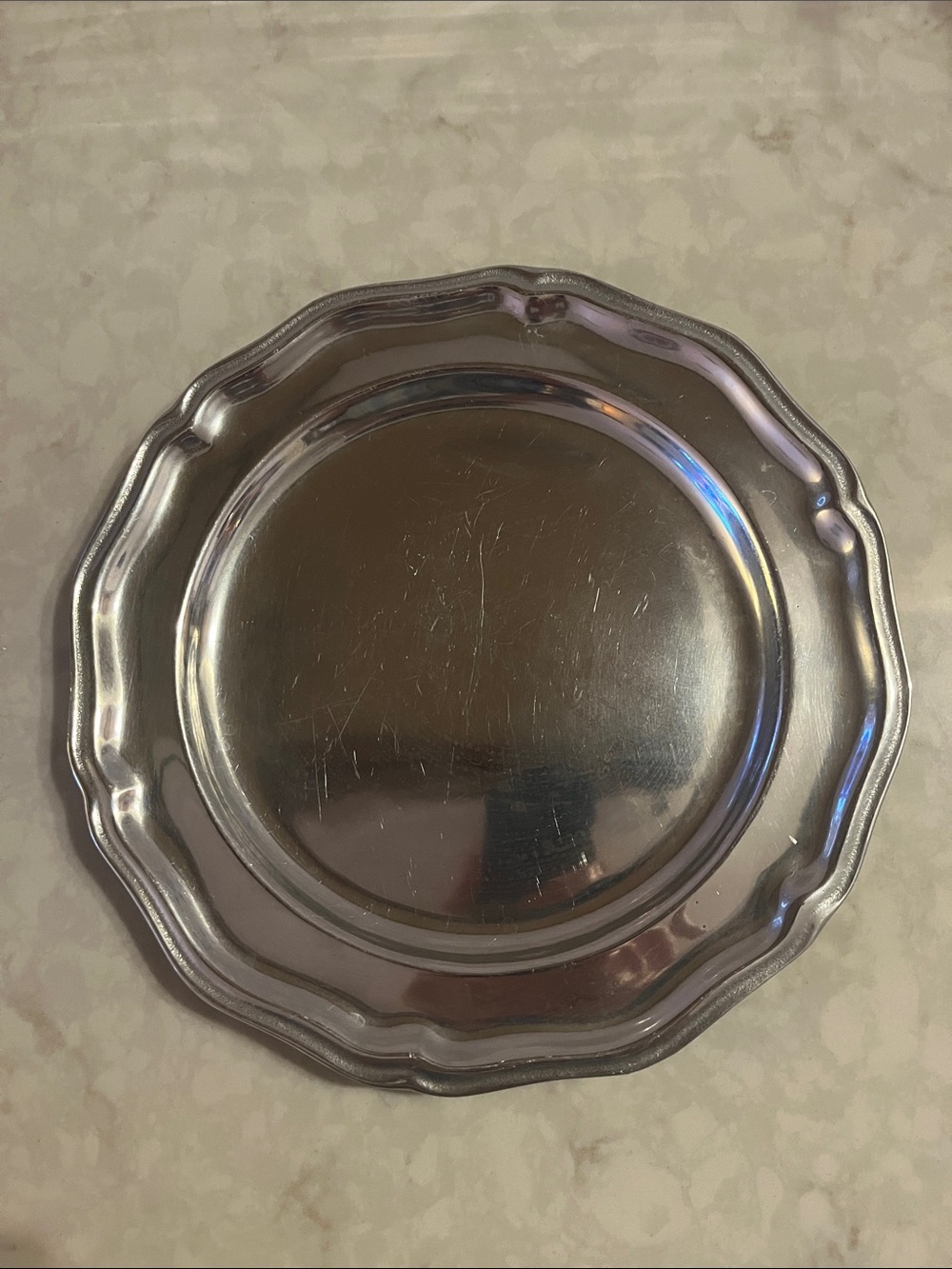 Vintage Wilton Armetale RWP pewter plate 10.5” candle/serving plate see pix